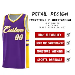 Purple Gold Classic Color Block Team Basketball Jersey 2