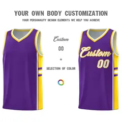 Purple Gold Classic Color Block Team Basketball Jersey 3
