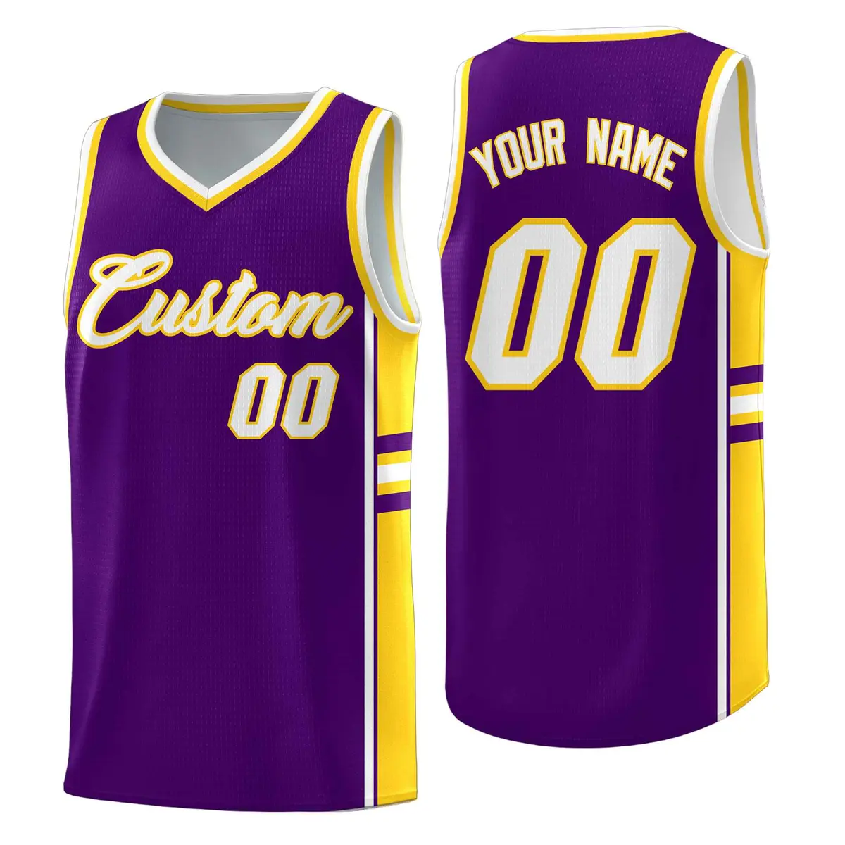 Purple Gold Classic Color Block Varsity Basketball Jersey