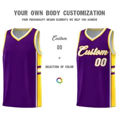 Purple Gold Classic Color Block Varsity Basketball Jersey 3