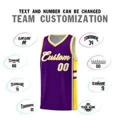 Purple Gold Classic Color Block Varsity Basketball Jersey 4