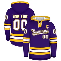 Purple Gold Classic Lace-Up Neck Hockey Hoodie 1
