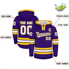 Purple Gold Classic Lace-Up Neck Hockey Hoodie 2