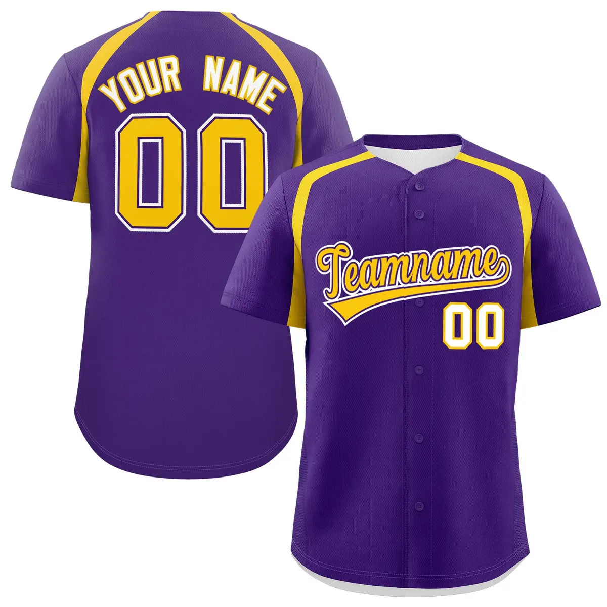 Purple Gold Color Block Authentic Baseball Jersey