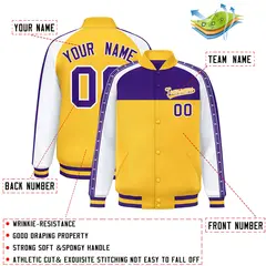Purple Gold Color Block K-Ribbon Varsity Letterman Jacket 2