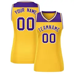 Purple Gold Color Block Mesh Basketball Jersey For Women