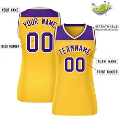 Purple Gold Color Block Mesh Basketball Jersey For Women 2