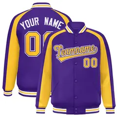 Purple Gold Color Block Raglan Varsity Letterman Jacket
