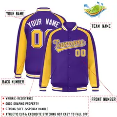 Purple Gold Color Block Raglan Varsity Letterman Jacket 2