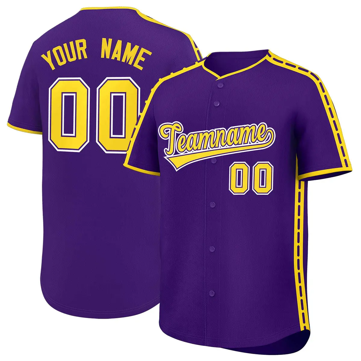 Purple Gold Color Block Side Dotted Line Baseball Jersey