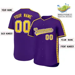 Purple Gold Color Block Side Dotted Line Baseball Jersey 2