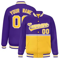 Purple Gold Color Block Varsity Full-Snap Letterman Jacket 1