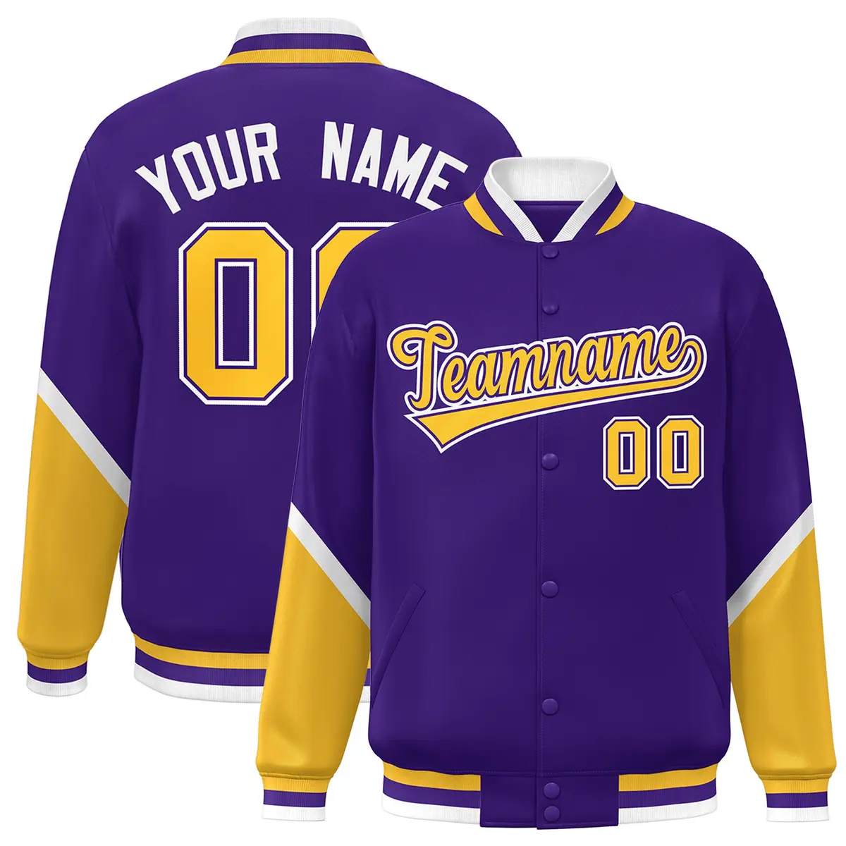 Purple Gold Color Block Varsity Letterman Baseball Jacket