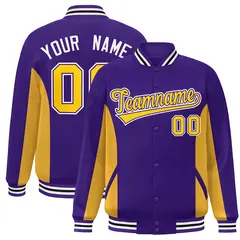 Purple Gold Color Block Varsity Letterman Baseball Jacket