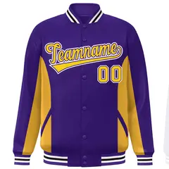 Purple Gold Color Block Varsity Letterman Baseball Jacket 3
