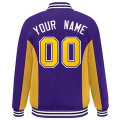 Purple Gold Color Block Varsity Letterman Baseball Jacket 4