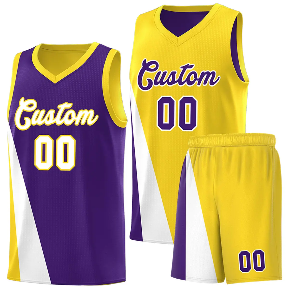 Purple Gold Diagonal Two-Line Color Block Basketball Jersey