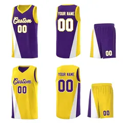 Purple Gold Diagonal Two-Line Color Block Basketball Jersey 2