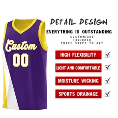 Purple Gold Diagonal Two-Line Color Block Basketball Jersey 3