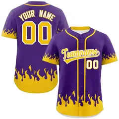 Purple Gold Flame Graffiti Authentic Baseball Jersey 1