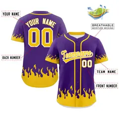 Purple Gold Flame Graffiti Authentic Baseball Jersey 2