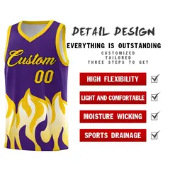 Purple Gold Flame Hem Fashion Sports Basketball Jersey 2