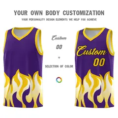 Purple Gold Flame Hem Fashion Sports Basketball Jersey 3