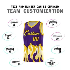 Purple Gold Flame Hem Fashion Sports Basketball Jersey 4