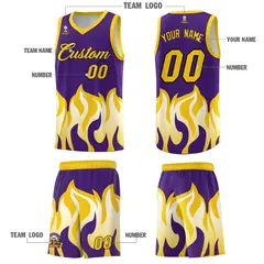 Purple Gold Flame Hem Fashion Sports Basketball Jersey 5