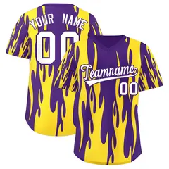 Purple Gold Flame Pattern Authentic Pullover Baseball Jersey 1