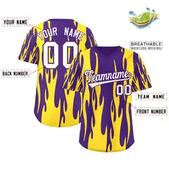Purple Gold Flame Pattern Authentic Pullover Baseball Jersey 2