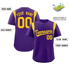 Purple Gold Full Button Classic Baseball Jersey 2