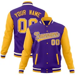 Purple Gold Full-Snap Varsity Raglan Letterman Baseball Jacket