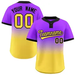 Purple Gold Gold-Black Gradient Two-Button Softball Jersey