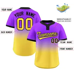 Purple Gold Gold-Black Gradient Two-Button Softball Jersey 2