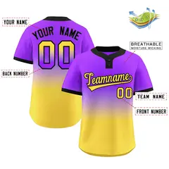 Purple Gold Gold-Black Gradient Two-Button Softball Jersey 2