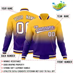 Purple Gold Gradient Full-Snap Fashion Letterman Jacket 2