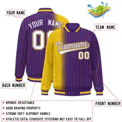 Purple Gold Gradient Pinstripe Varsity Full-Snap Letterman Baseball Jacket 2