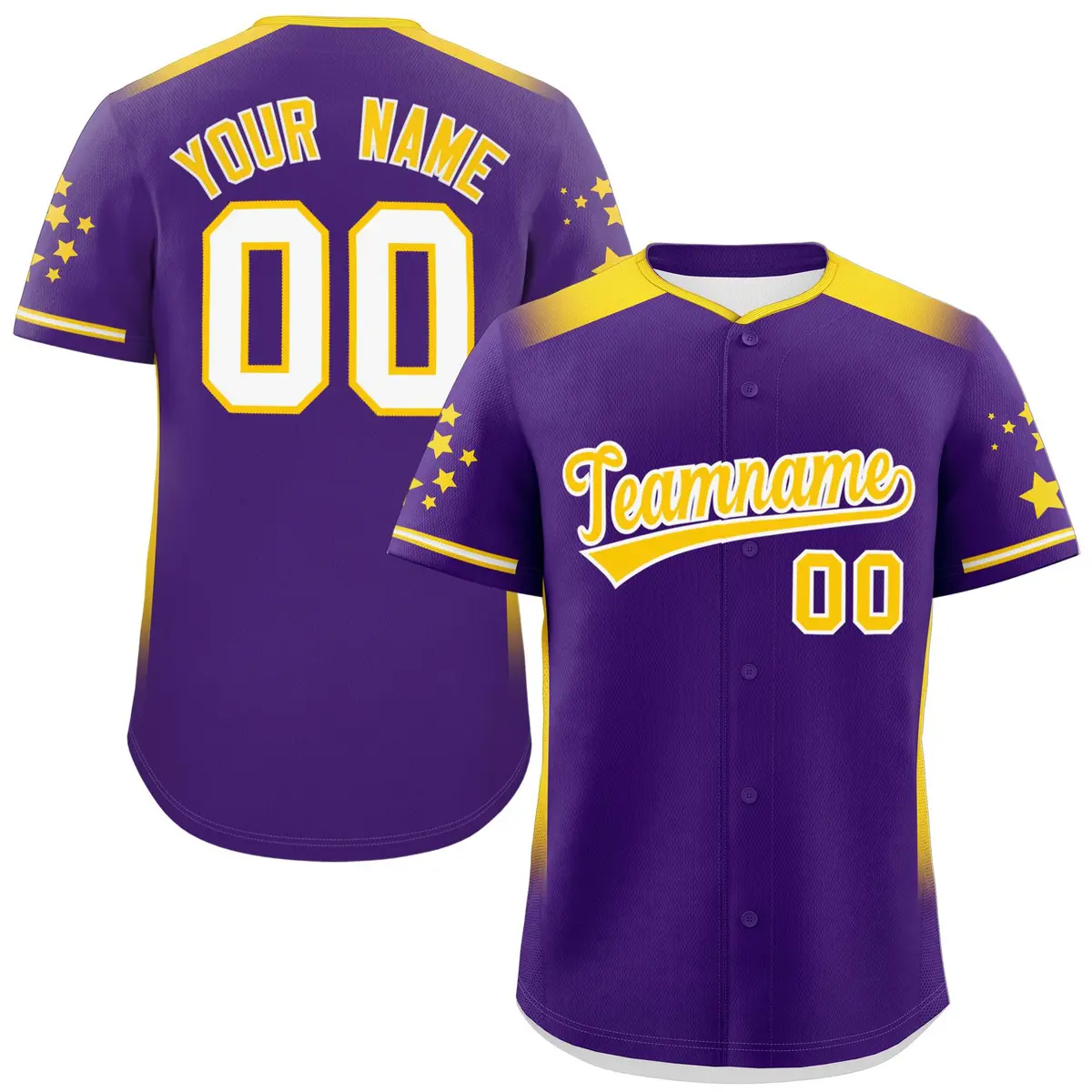 Purple Gold Gradient Side Star Pattern Baseball Jersey