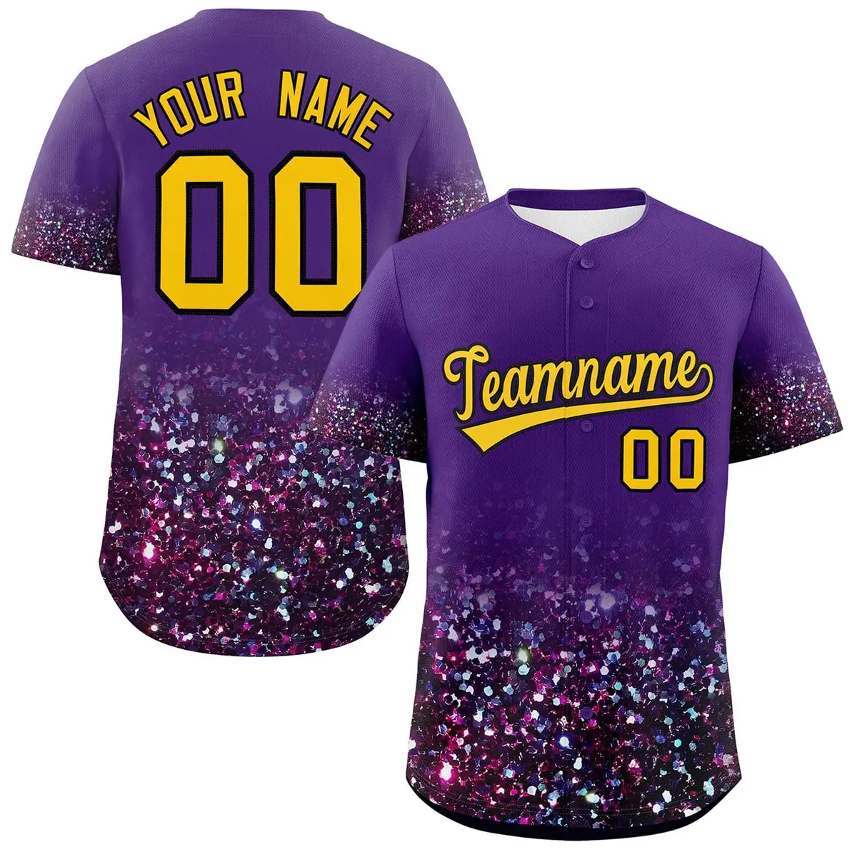 Purple Gold Gradient Sparkle-Effect Fashion Baseball Jersey
