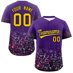 Purple Gold Gradient Sparkle-Effect Fashion Baseball Jersey