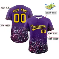 Purple Gold Gradient Sparkle-Effect Fashion Baseball Jersey 2