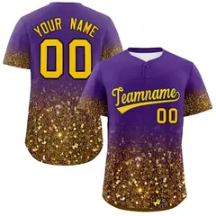 Purple Gold Gradient Sparkle-Effect Fashion Baseball Jersey 1