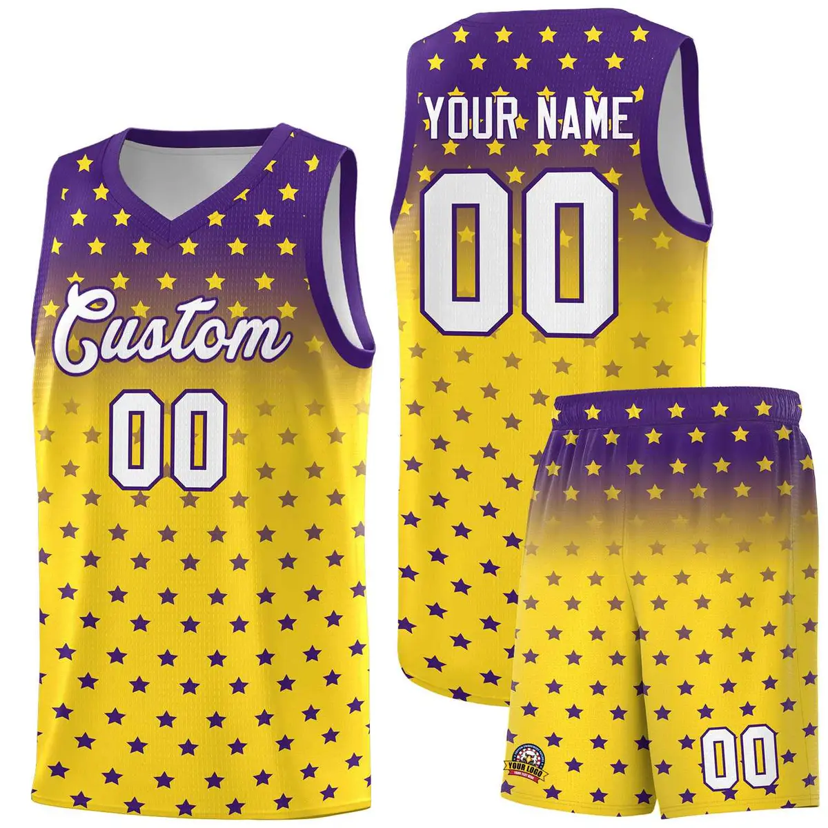 Purple Gold Gradient Star Pattern Basketball Jersey Sets