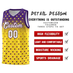 Purple Gold Gradient Star Pattern Basketball Jersey Sets 2