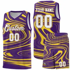 Purple Gold Graffiti Fluids Style Basketball Jersey Sets