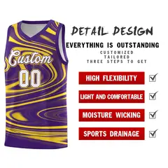 Purple Gold Graffiti Fluids Style Basketball Jersey Sets 2