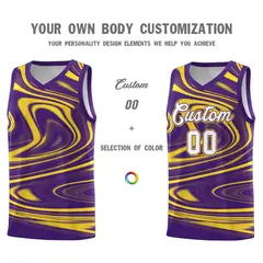 Purple Gold Graffiti Fluids Style Basketball Jersey Sets 3