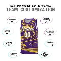 Purple Gold Graffiti Fluids Style Basketball Jersey Sets 4