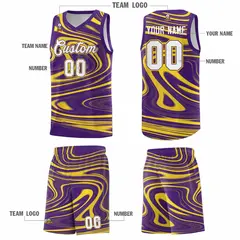 Purple Gold Graffiti Fluids Style Basketball Jersey Sets 5